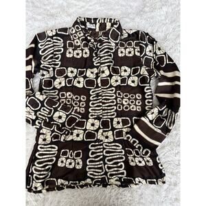 GF Grass-fields women's sz. 8 beautiful brown design button down blouse. Exc. co